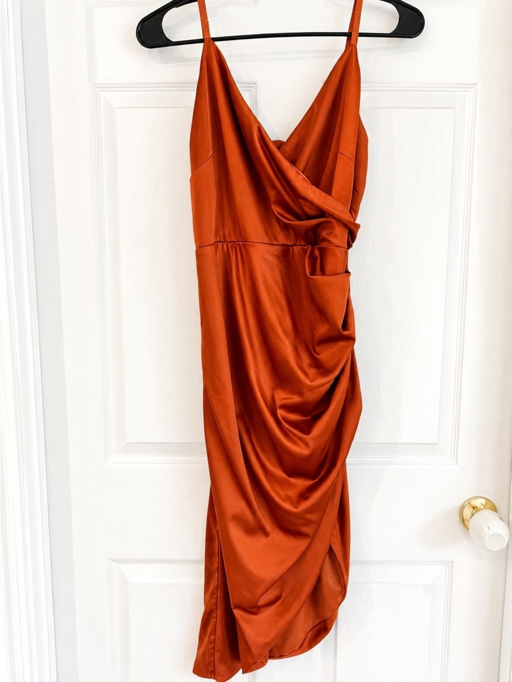 Rust Satin Ruched Slip Dress - Brand